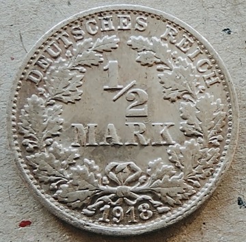 1/2 marki 1918 F      srebro 
