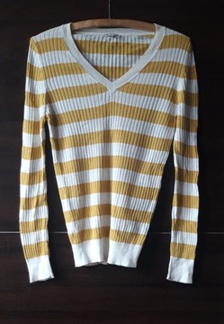 Massimo Dutti sweter S/36 w paski biały żółty