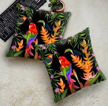 Poszewka dekoracyjna kolorowa papuga kwiaty