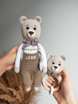 Miś maskotka amigurumi na szydełku + grzechotka 