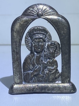 ryngraf metalowa figurka 18g. matka boska z dzieciątkiem . stojąca