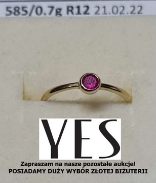 YES Złoty pierścionek p.585 0,7g PRZECENA 