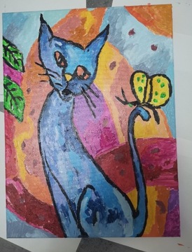 Obraz ręcznie malowany Akryl kot 30 x 40 cm 