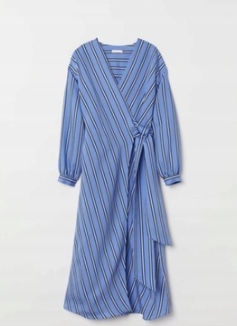 Niebieska wiązana sukienka w paski H&M 36 / S