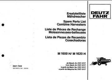 Katalog części deutz fahr  M 1600 H, M 1620 H
