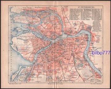 SANKT PETERSBURG stary plan miasta z 1888 roku