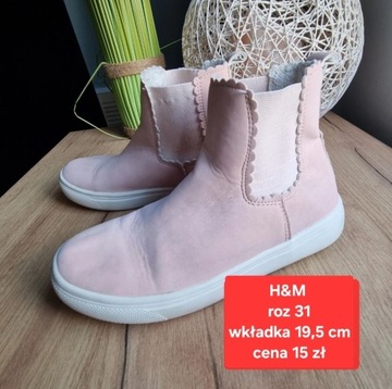 Botki za kostkę H&M buty sztyblety wsuwane 31 róż