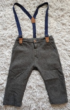 Spodnie z odpinanymi szelkami Zara boy r. 86 szare w idealnym stanie 