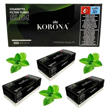 4 x KORONA SLIM MENTHOL 250 szt GILZY PAPIEROSOWE