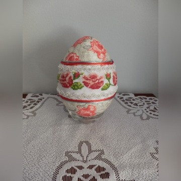 Duża wielkanocna pisanka - 15 cm - haft, decoupage