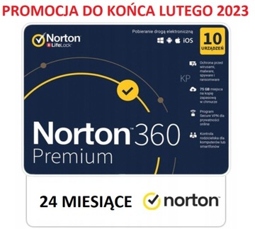 NORTON 360 Premium 2023 10 PC/ 2 LATA + VPN + 75GB