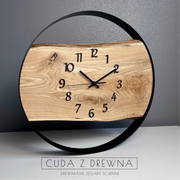 Drewniany zegar w stalowej obręczy | 50cm średnicy