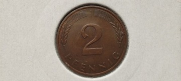 Niemcy 2 fenigi, 1984 r. Znak menniczy „J”. #S59