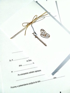 Zaproszenia ślubne, gotowe, złoty napis + koperta