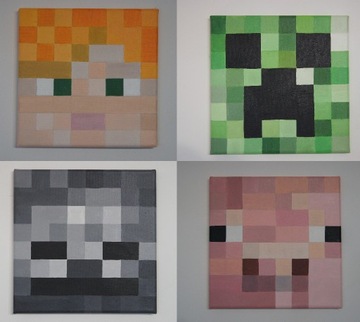 Zestaw 4 obrazów olejnych na płótnie - Minecraft