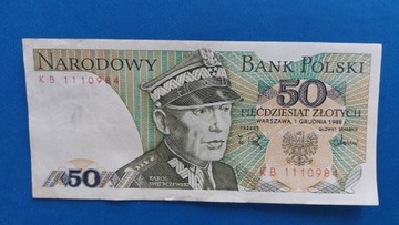 Banknot 50 zł z 1988r, Seria KB