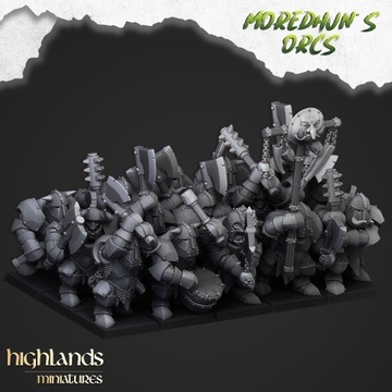 Armoured Orcs - Highlands Miniatures - 10 sztuk z command group - Druk 3D
