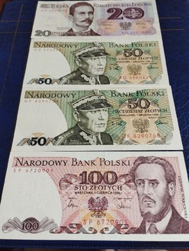 20zł 1982r 50zł 1988r 100zł 1986r UNC