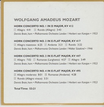 MOZART Horn concertos 1-4 BRAIN, KARAJAN