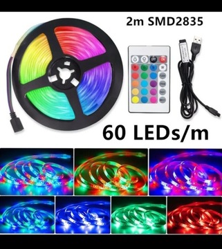 Taśma LED RGB  60 diod 2 m. pilot USB 