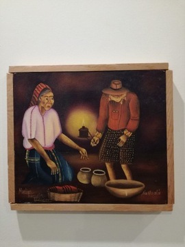 Matias Gonzalez Chavajay obraz olejny 20 x 18 cm