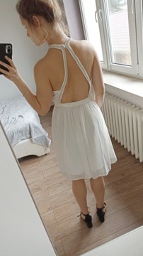 Sukienka biała rozkloszowana cyrkonie 36 