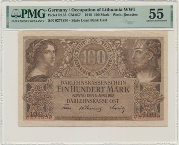 100 Marek 1918 ost kowno PMG 55  rzadki banknot