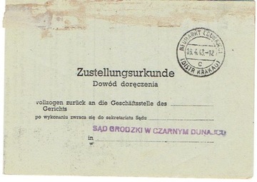 GG - Dowód doręczenia z Nowego Targu 1943 