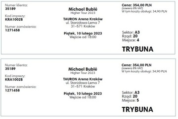 Bilet (x2) koncert Michael Buble 10.02.2023 Krakow