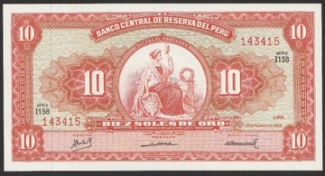 Peru 10 soles de oro 1968 - stan bankowy UNC