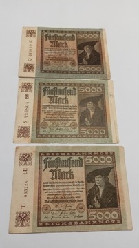 5000 Marek 1922 rok Niemcy zestaw 3 sztuki 