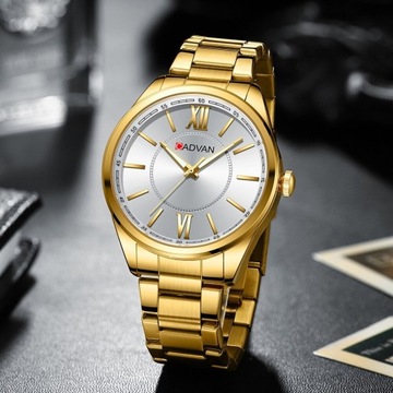 Klasyczny zegarek męski złoty Cadvan bransoleta