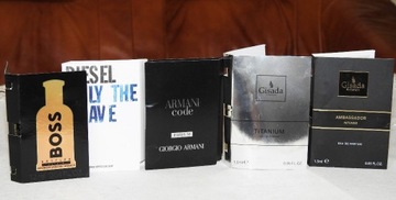 Próbki perfum Hugo Boss - Diesel - Giorgio Armani - Gisada - 5 sztuk 