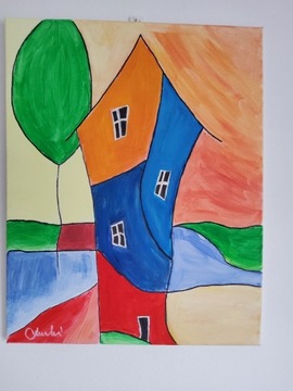 Obraz ręcznie malowany "Dom nad stawem"