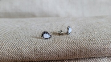 Kolczyki Boho Vintage wkręty srebrne perliste