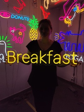 Breakfast Led Neon Napis. Kawiarnia Ozdoba. śniadanie