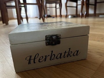 Drewniane pudełko na herbatę decoupage prowansja
