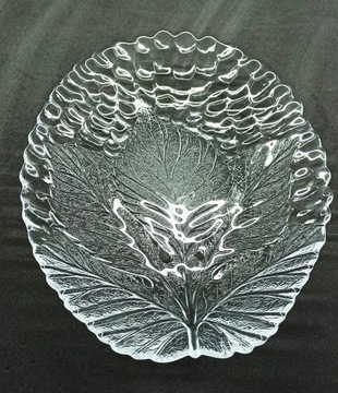 Szklana patera owalna szklany liść vintage