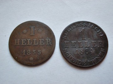 HESSE - CASSEL, 2x 1 HELLER 1855 + 1864r.