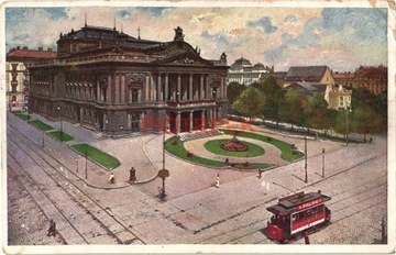Brno, Teatr, tramwaj, znaczek, 1917