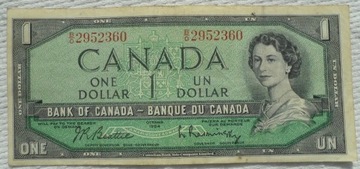 Kanada $ 1 dolar 1954 Beattie Rasminsky Seria B/O