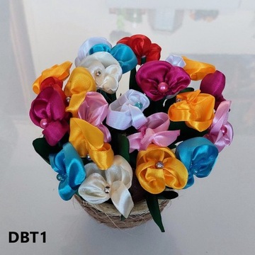 Bratki Kolorowe - kwiaty ze wstążki satynowej DBT1