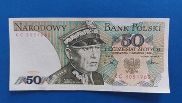 Banknot 50 zł z 1988r, Seria KC