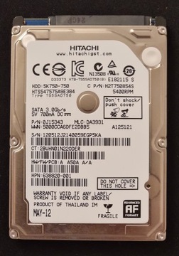 Dysk 2,5" HITACHI 750 GB w b.db. stanie