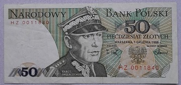 Banknot 50 zł 1988r. Seria HZ 