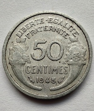 FRANCJA 50 Centimes 1945 ŁADNA aluminium 