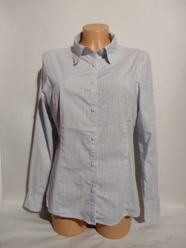 Koszula biała błękitna w paski biurowa do pracy długi rękaw bluzka damska