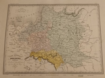 Rzadka mapa Polski - rozbiory, 1846 oryginał