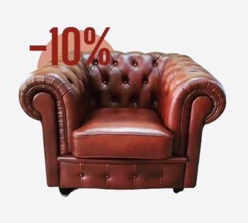 Fotel Chesterfield, 100% skóra, Dostawa GRATIS!