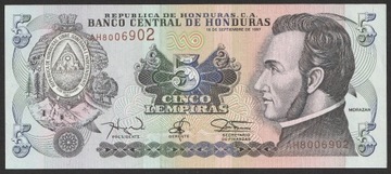 Honduras 5 lempiras 1997 - stan bankowy UNC 